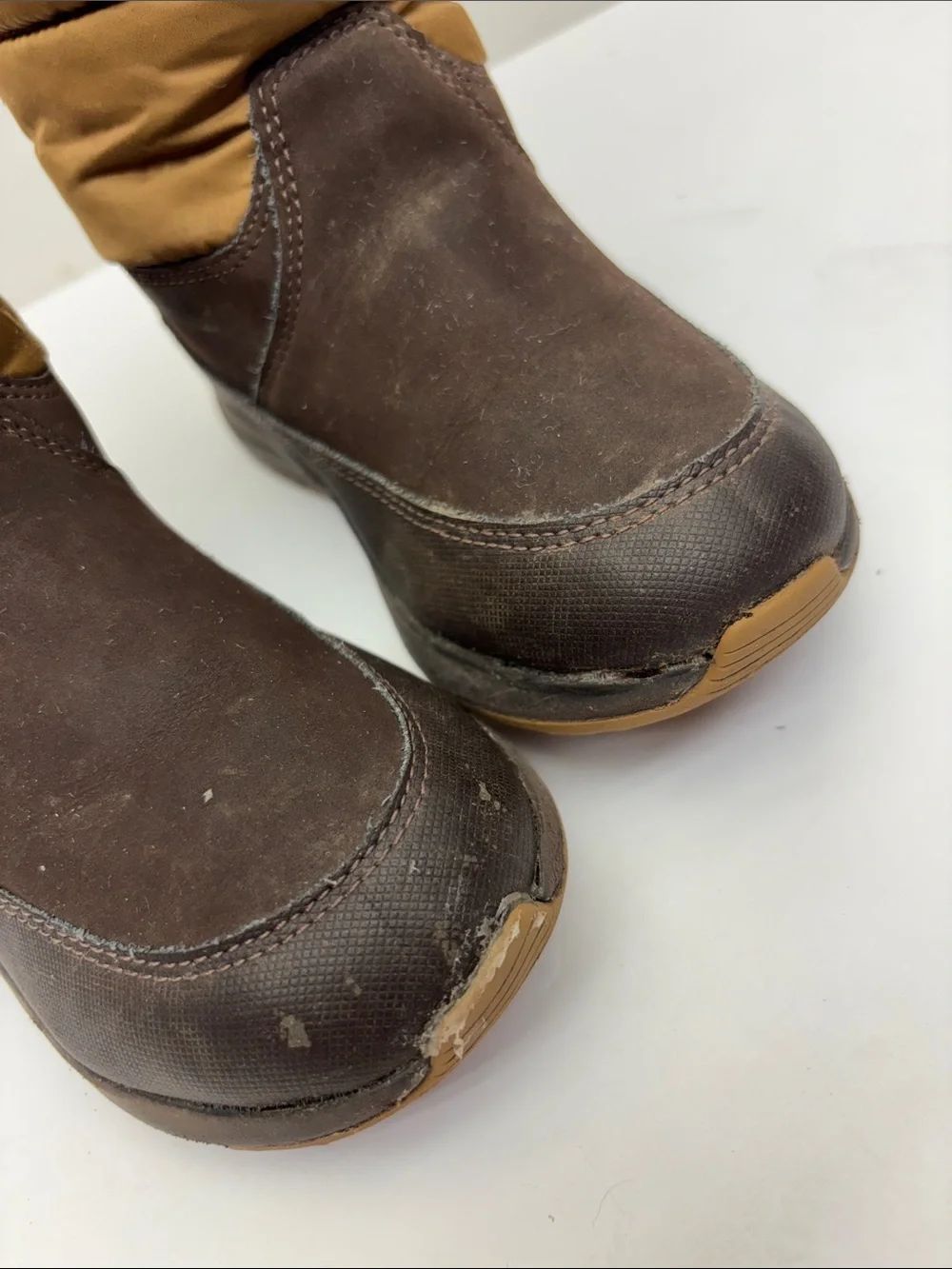 UGG Kids Brown and Tan Winter Booties, size 11 for toddler boy, box 74